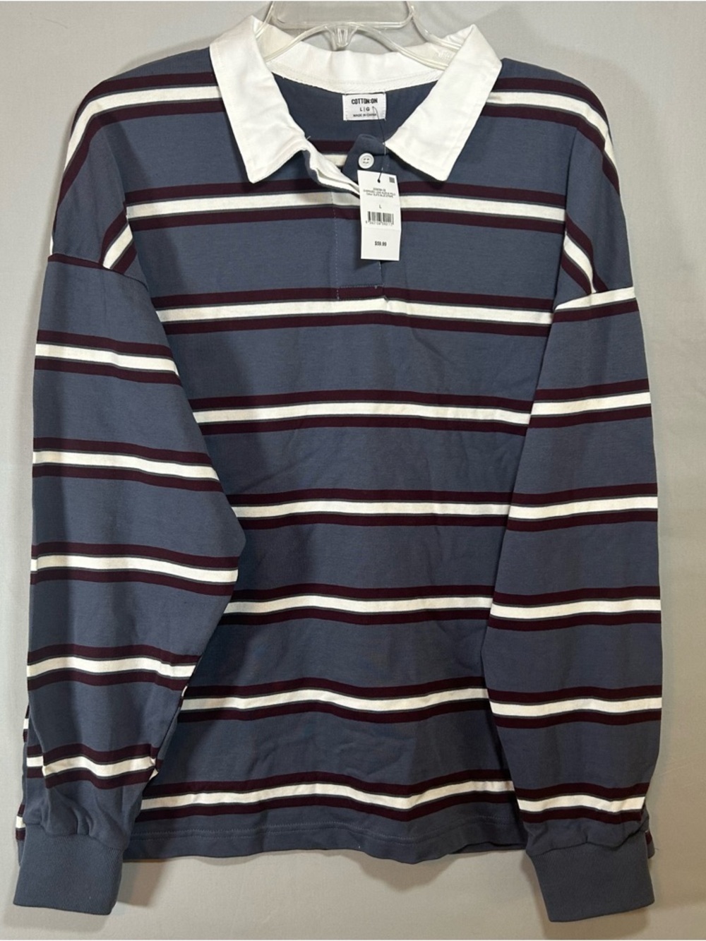 Cotton On Women's Long-Sleeve Button Down Shirt - Blue, White & Burgundy